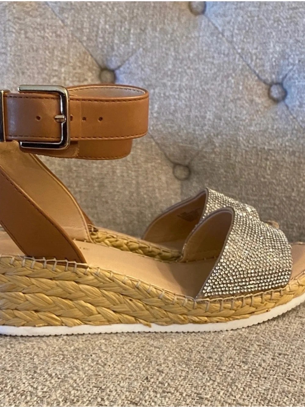 Alex Marie Rhinestone Espadrille Wedge Sandals Tan 6.5M